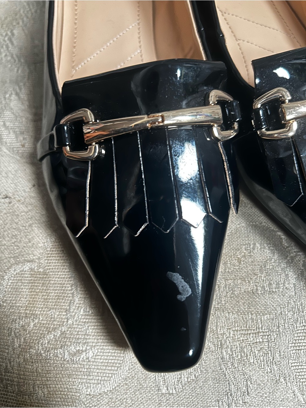 Franco Sarto Black Patent Pointed Kiltie Loafers with Metal Bit - Picture 16 of 16